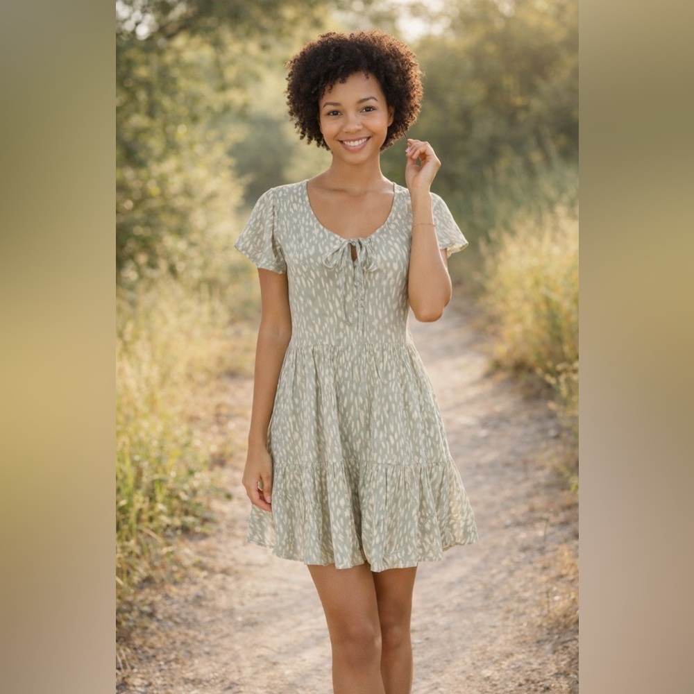 Tie Front Mini Dress Gray White